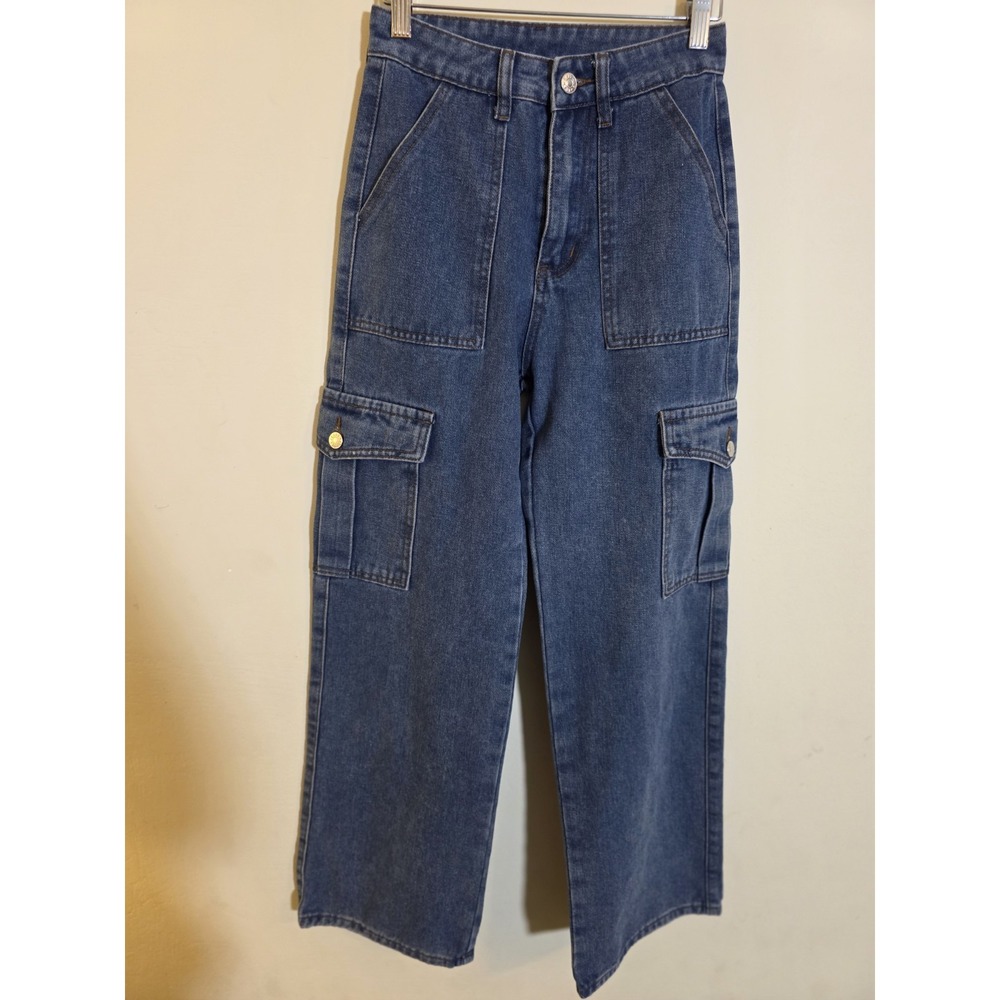 Cider Women's Size XXS(24)Blue Boyfriend High Rise Wide-Leg Denim Baggy Jeans